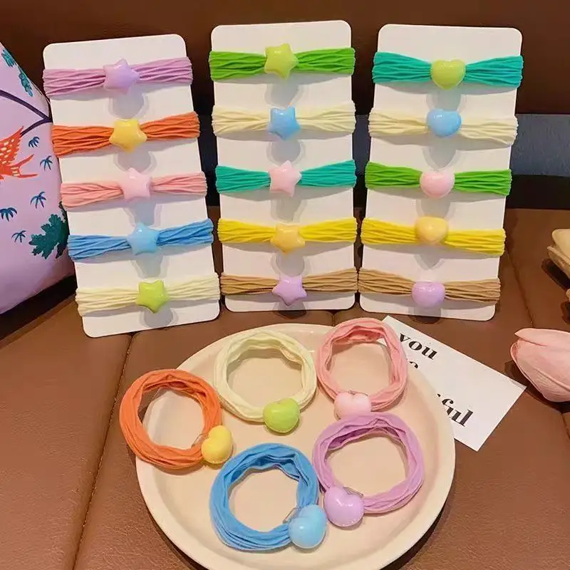 

5-Piece Set Of Children's Candy Colored Towel Rings Girls Tie Ponytails Meatballs Headwear Hair Rings Girls' Gifts