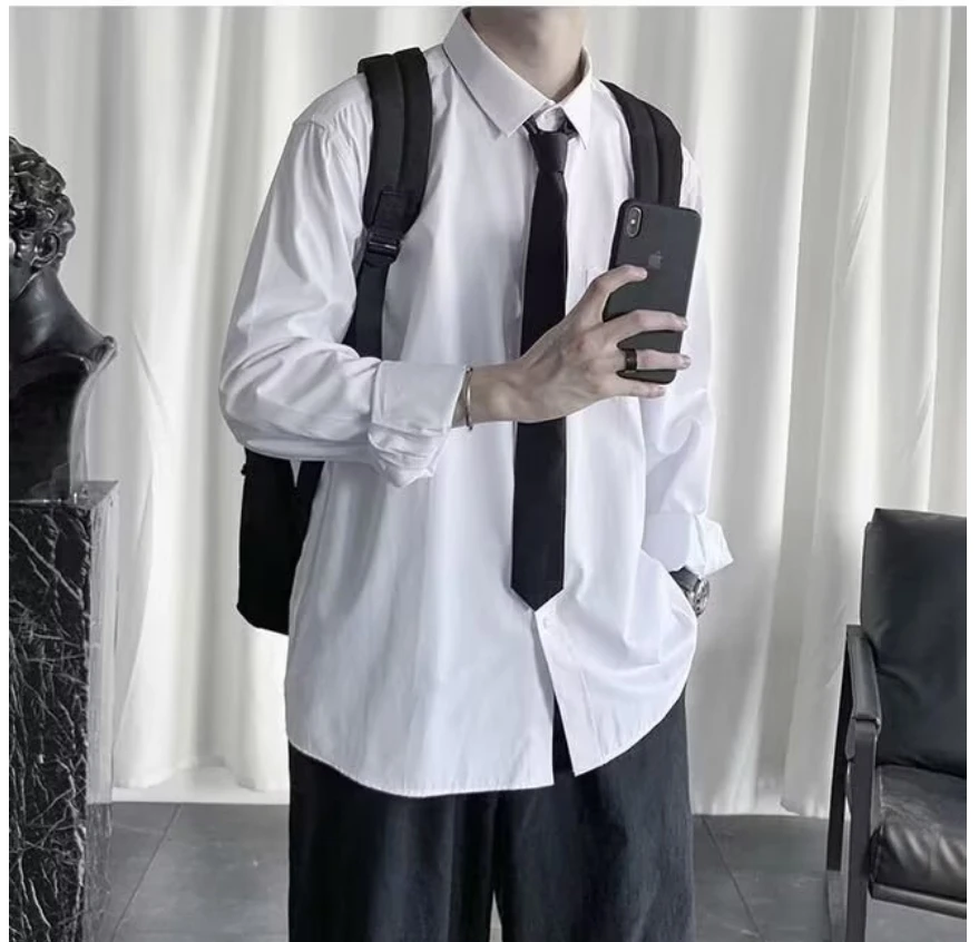 2024 nova camisa simples de manga longa de cor sólida para homens toda a marca de moda solta moda confortável topo