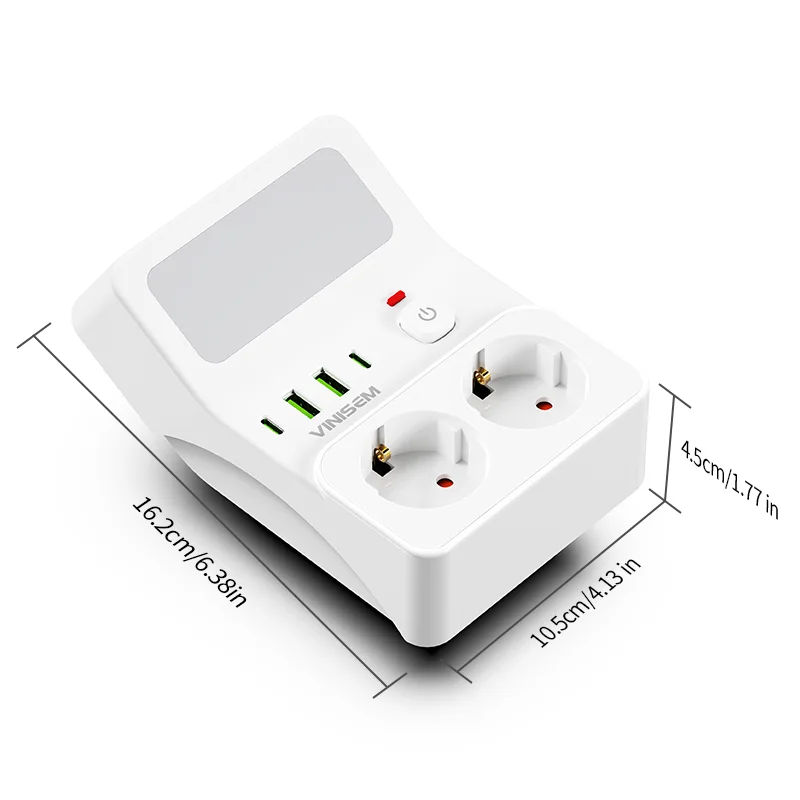 Wandcontactdoos met 2 AC-aansluitingen, 2 USB-poorten, 2 Type-C EU-stekkers, elektrische schakelaar voor thuisgebruik