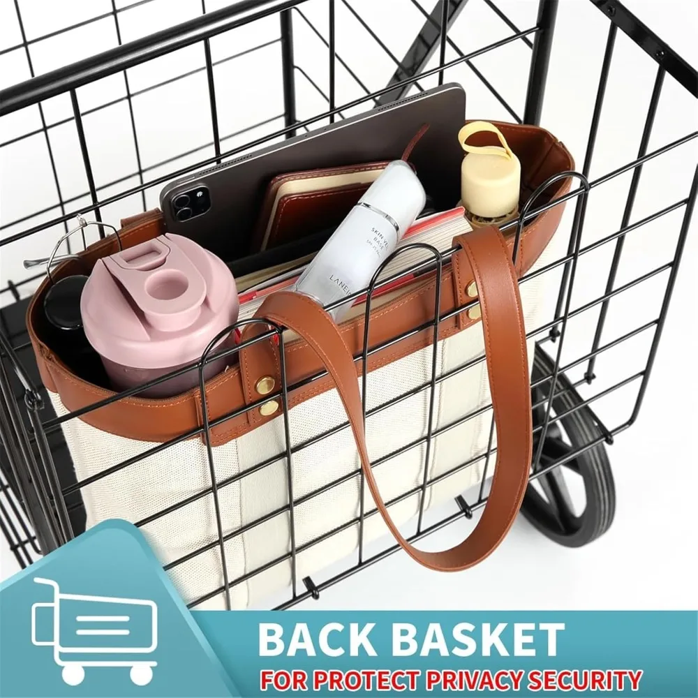 Robuuste opvouwbare gereedschapswagen met dubbele mand, handtrolley met stalen frame van 33,6 gallon, capaciteit van 160 lbs en 360 °   Wartel voor M