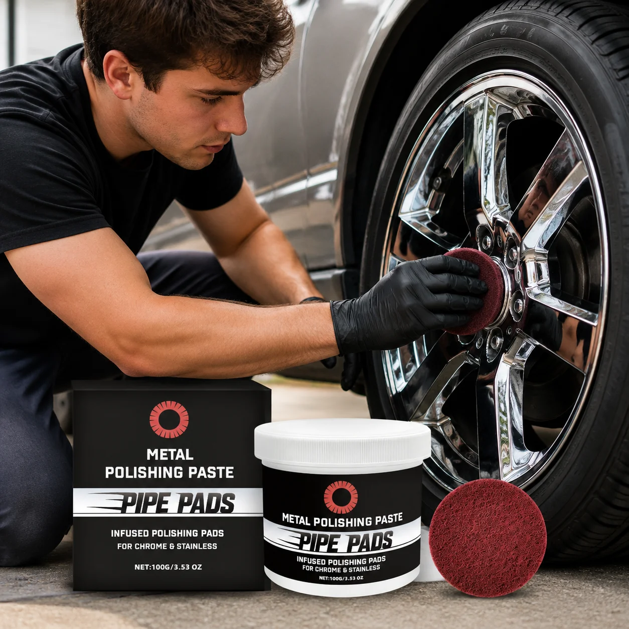 Metal Polishing Cream Kit Chrome Cleaner Polish Stainless Steel Polish Paste Auto Metal Scratch Remover Care Set 100g Autocare view 4