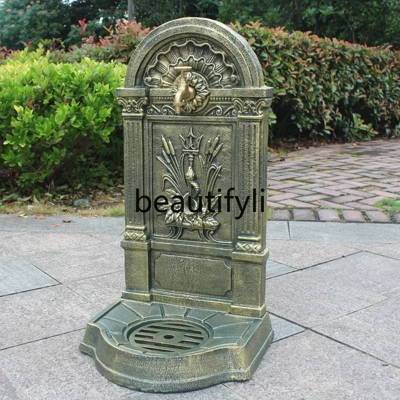 xz1European cast iron art outdoor wash basin courtyard sink against the wall balcony outdoor integrated retro garden pool