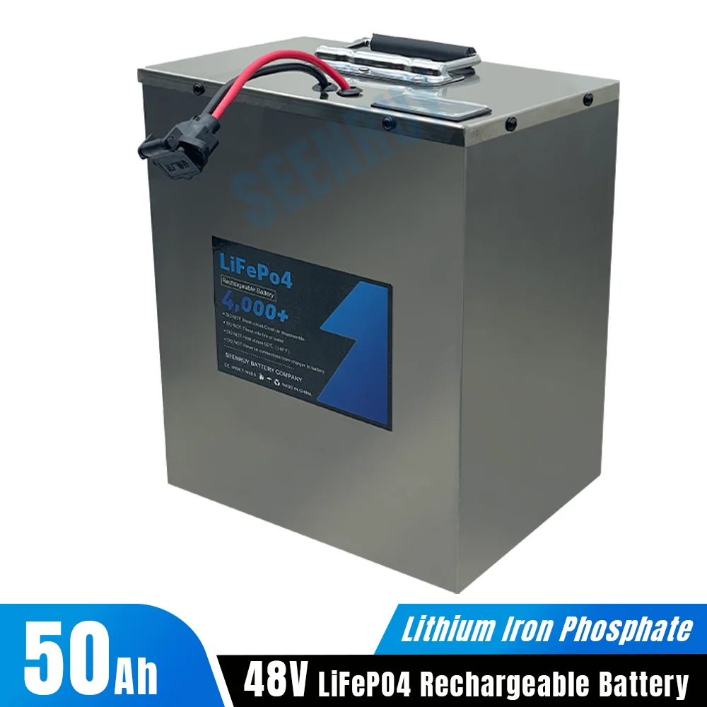 

48V 50Ah Lifepo4 Battery Lithium Iron Phosphate Built-in 50A BMS for Electric Bike Scooter Golf Cart Solar Backup Energy