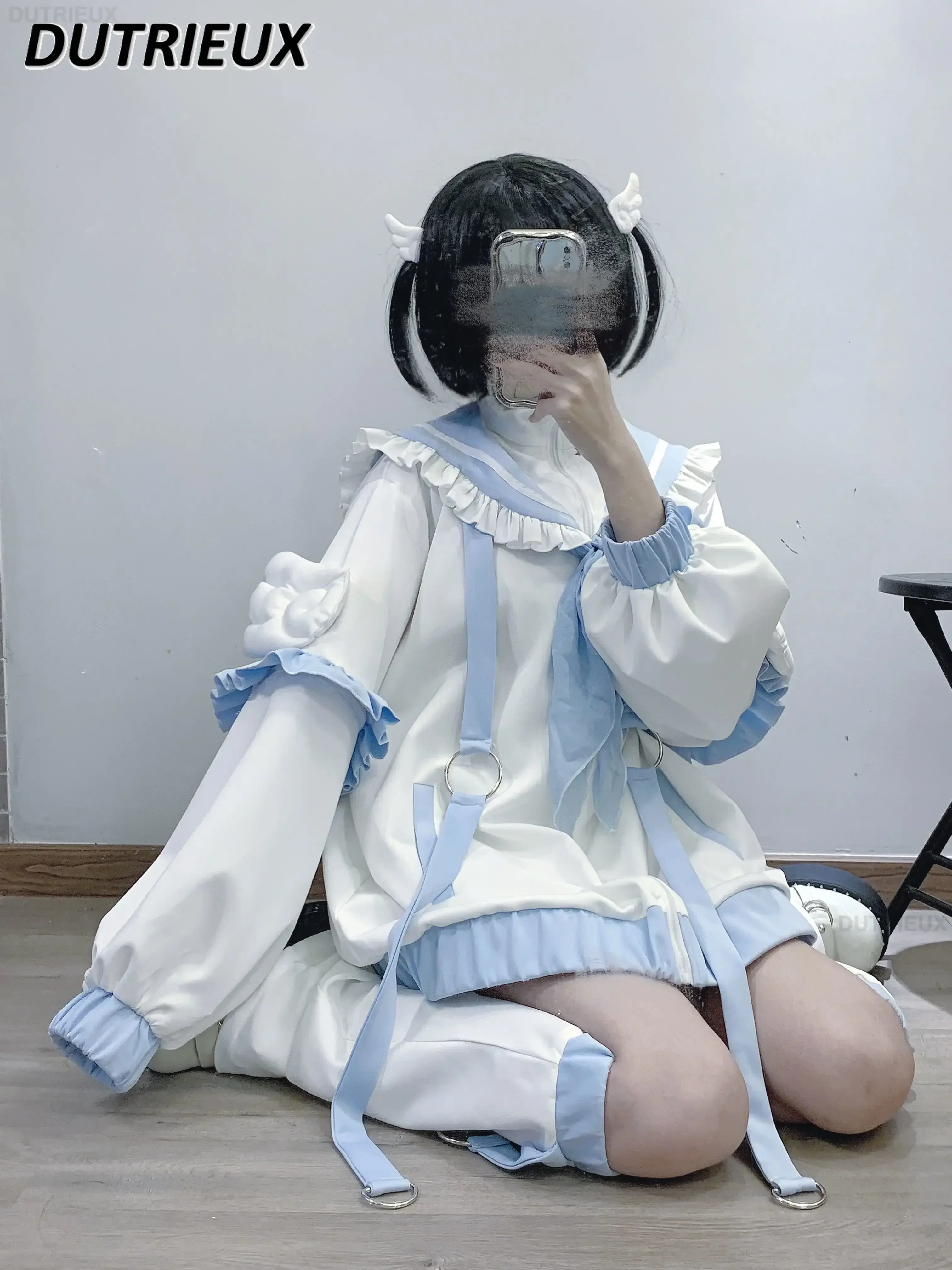 ربيع الخريف جديد اليابانية التصميم الأصلي الألغام الإنتاج الضخم سترة رياضية بحار طوق أزرق أبيض فضفاض متعدد الألوان معطف