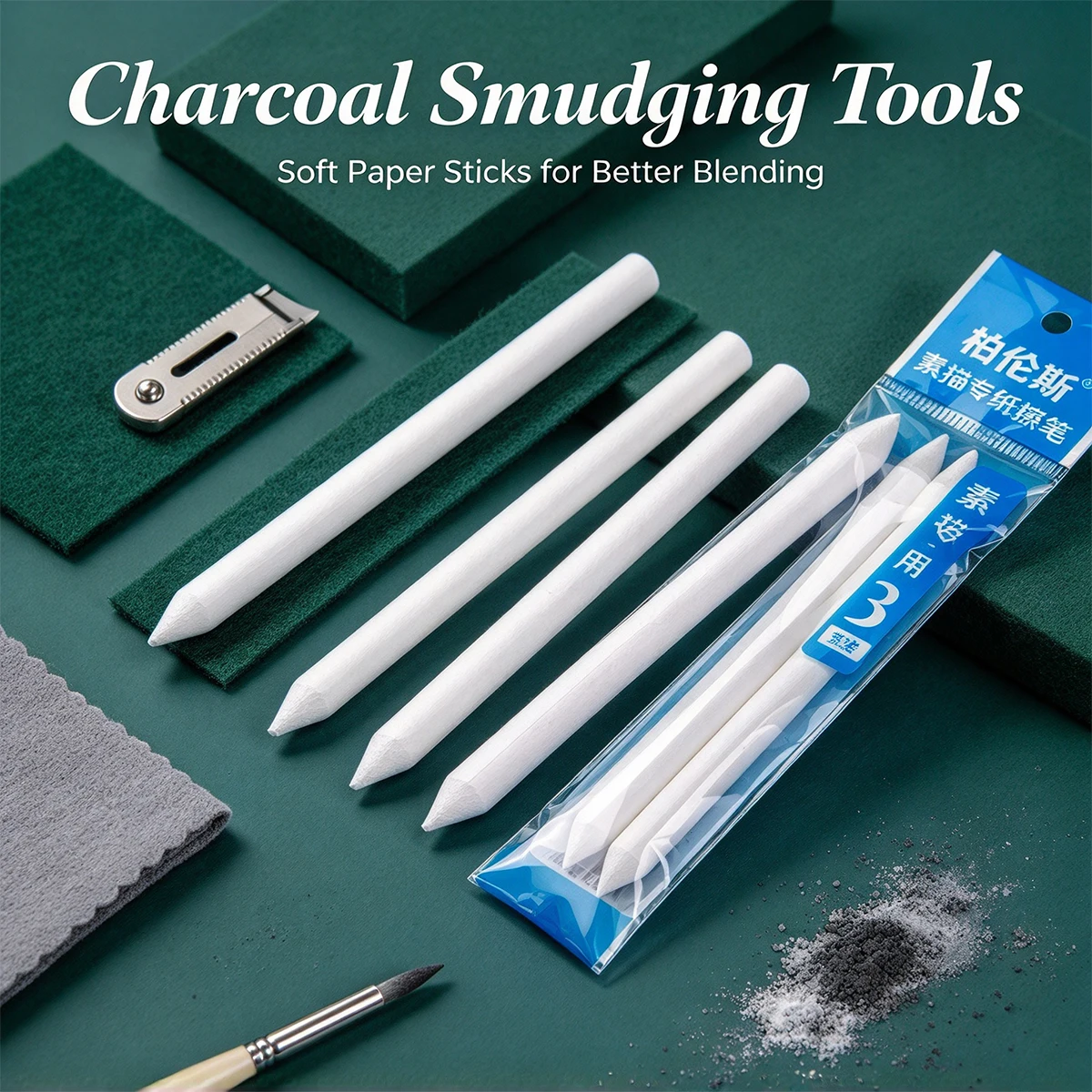 6 sizes of paper art mixing sticks, graphite, charcoal, powder painting and coloring sketching brushes