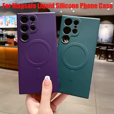 For Magsafe Magnetic Solid Color Liquid Silicone Soft Phone Case For Samsung S25 Ultra S23 S21 S22 S24 Ultra Plus FE Back Cover