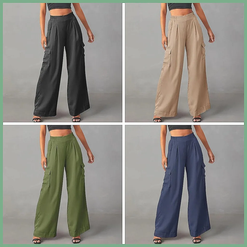

Women's Solid Color Cargo Pants with Drawstring, Multi-Pocket Casual Trousers for Summer & Autumn