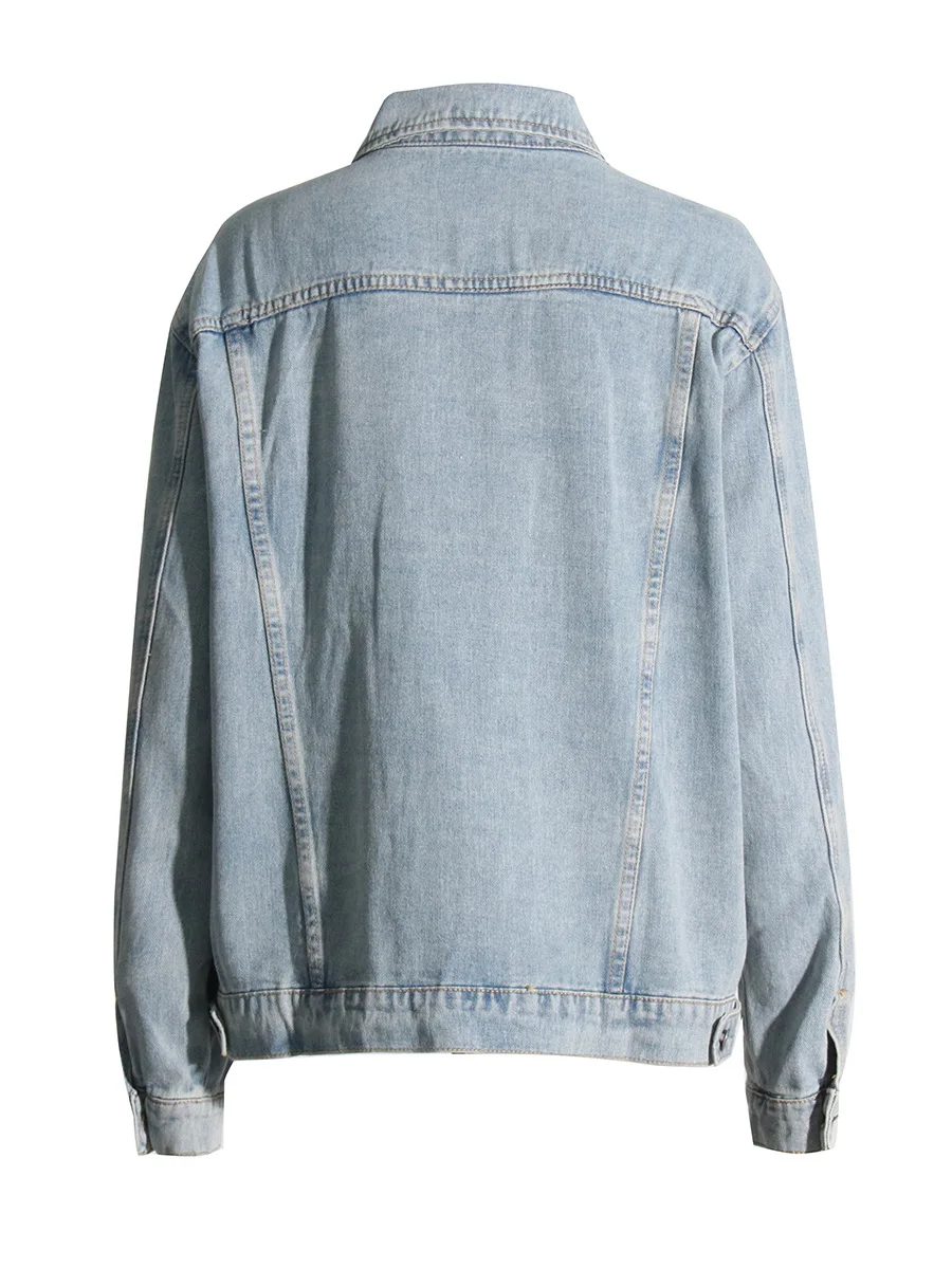 Korean Style Denim Jacket 2025 Autumn Patchwork Flap Pocket Classy Casual Loose Single Breated Outwear