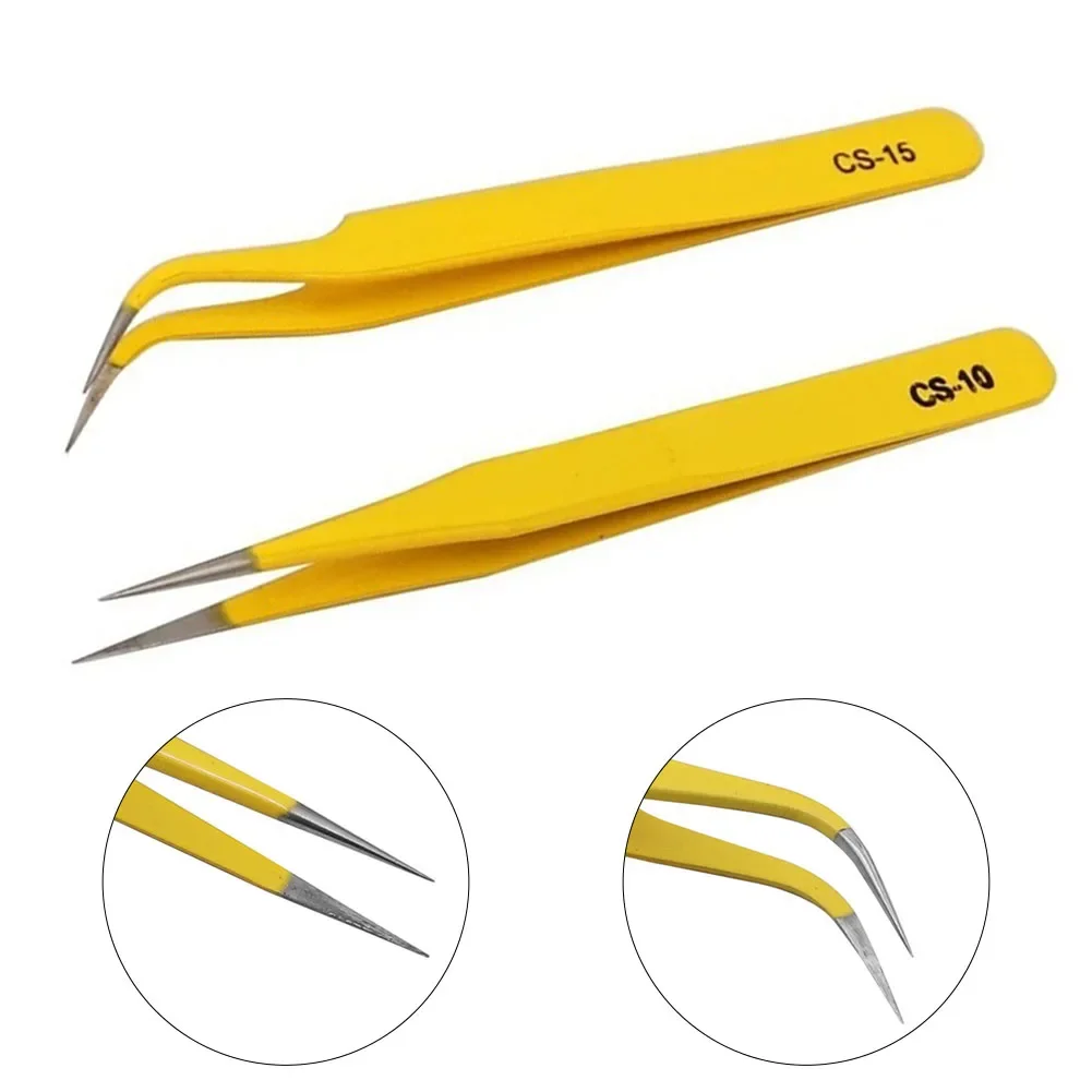 2pcs Precision Tweezers Set Anti-Static Stainless Steel Tweezers Repair Tools For Electronics Repair Soldering Craft CS-10 CS-15