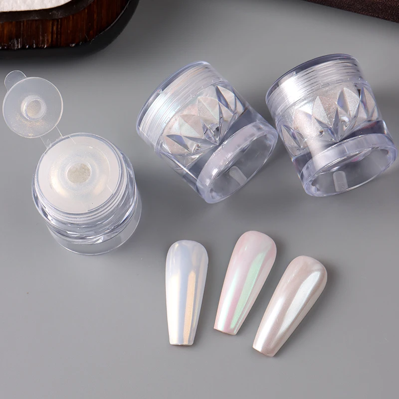 Aurora Moonlight Pearl White Nail Glitter Powder Magic Mirror Chrome Pigment Holographic Ice Mermaid Nail Art Rubbing Dust Decor