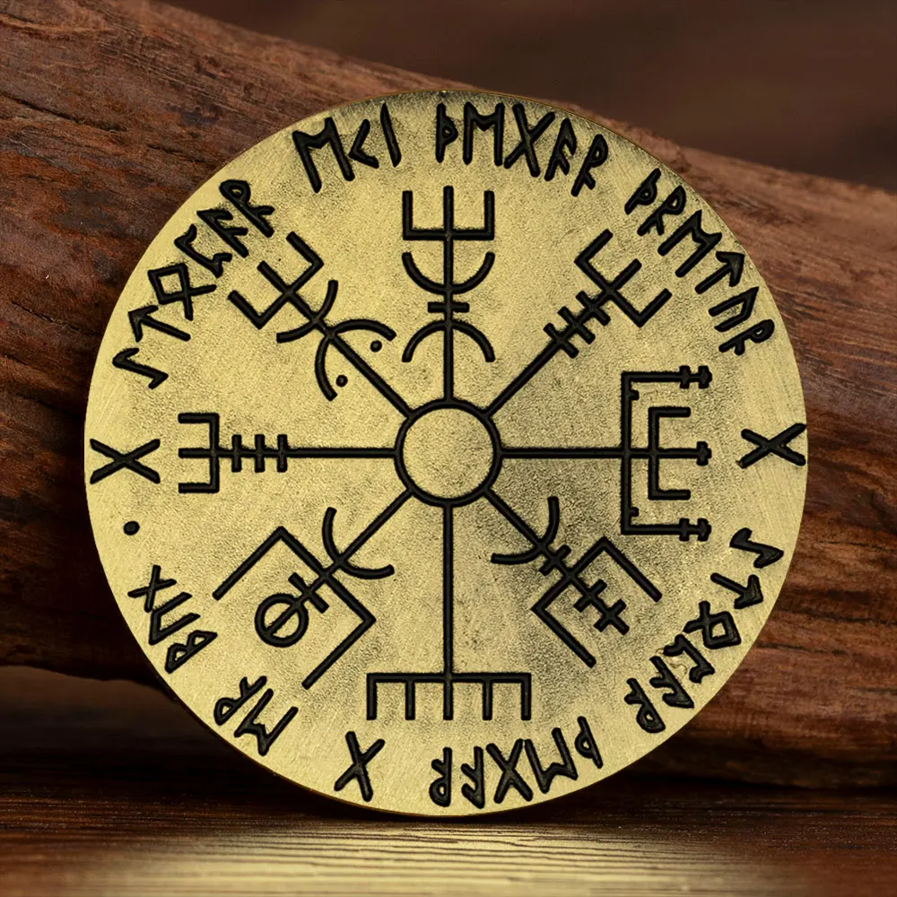 Vegkladir فايكنغ البوصلة النحاس مطلي الهدايا التذكارية عملات تحصيل هدية عملات تذكارية ديكورات المنزل