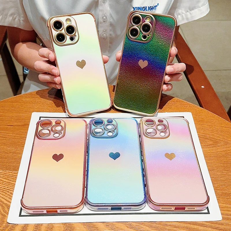 Custodia per telefono con cuore d'amore laterale glassa colorata per IPhone 17 16 15 Pro Max 14 13 12 11 Cover posteriore antiurto