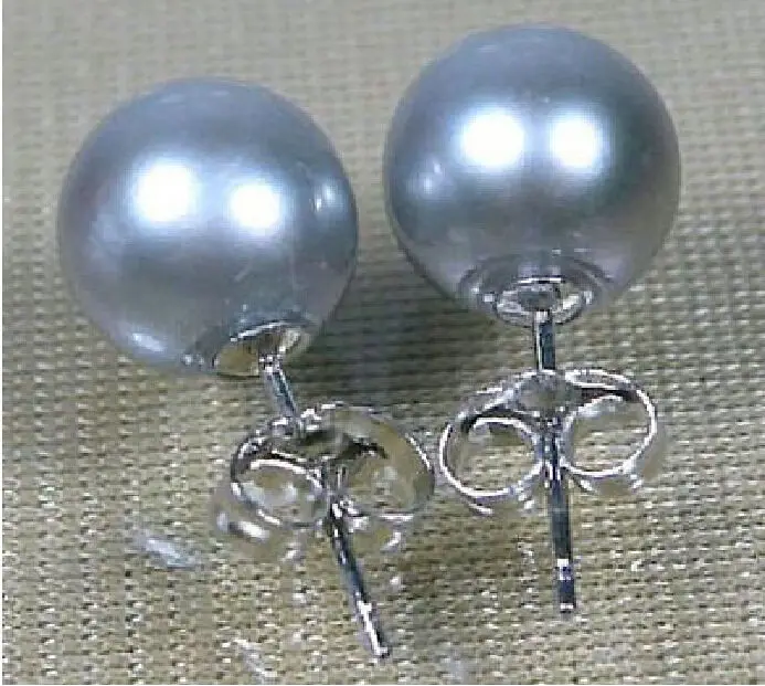 

A PAIR 9-10MM Gray AUSTRALIAN SOUTH SEA PEARL EARRING 925 SILVER