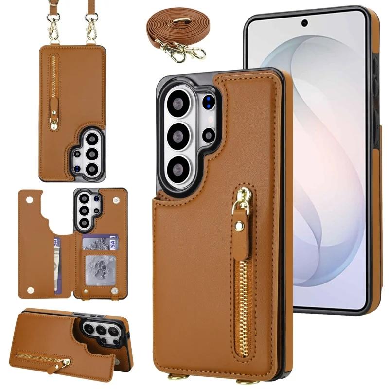 Crossbody Double Buckles Wallet Leather Case For Samsung Galaxy S26 S25 S24 S23 S22 S21 Ultra Plus Cards Slot Strap Stand Cover