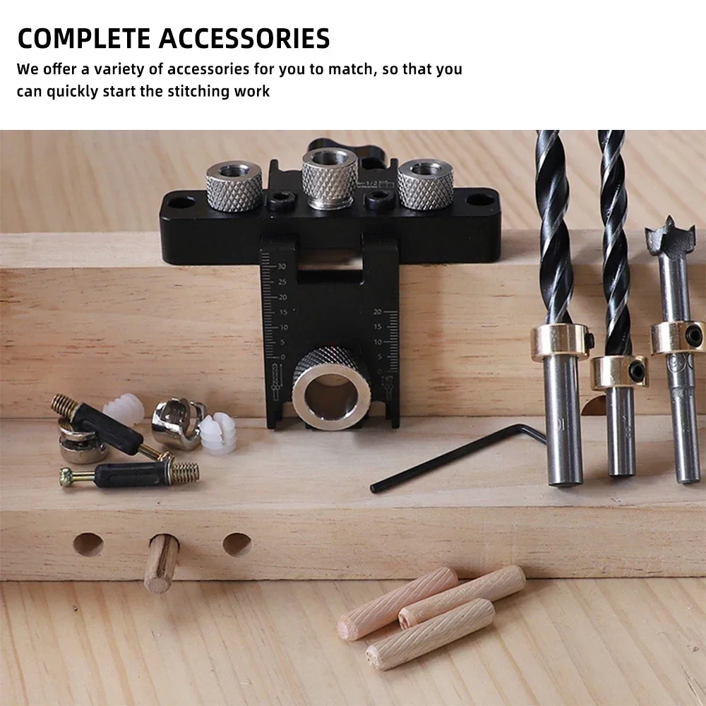 3in1 Adjustable Doweling Jig 8/10/15MM Dowel Drill Guide Kit Woodworking Pocket Hole Jig Drilling Locator Wooden Panel Splicing