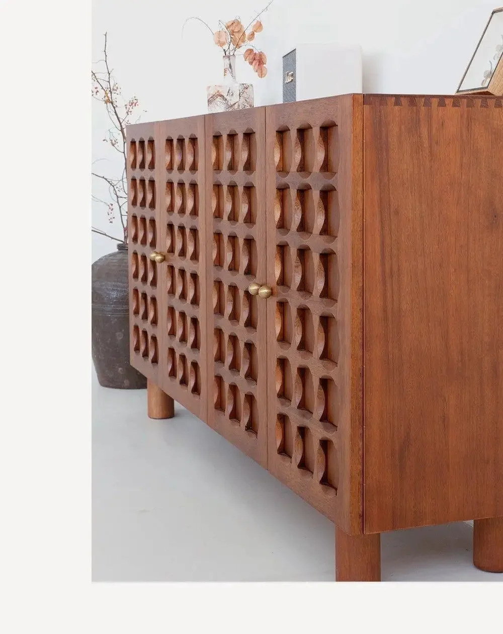 b11-7.2 medieval solid wood dining side cabinet retro porch cabinet solid wood art carving decorative locker