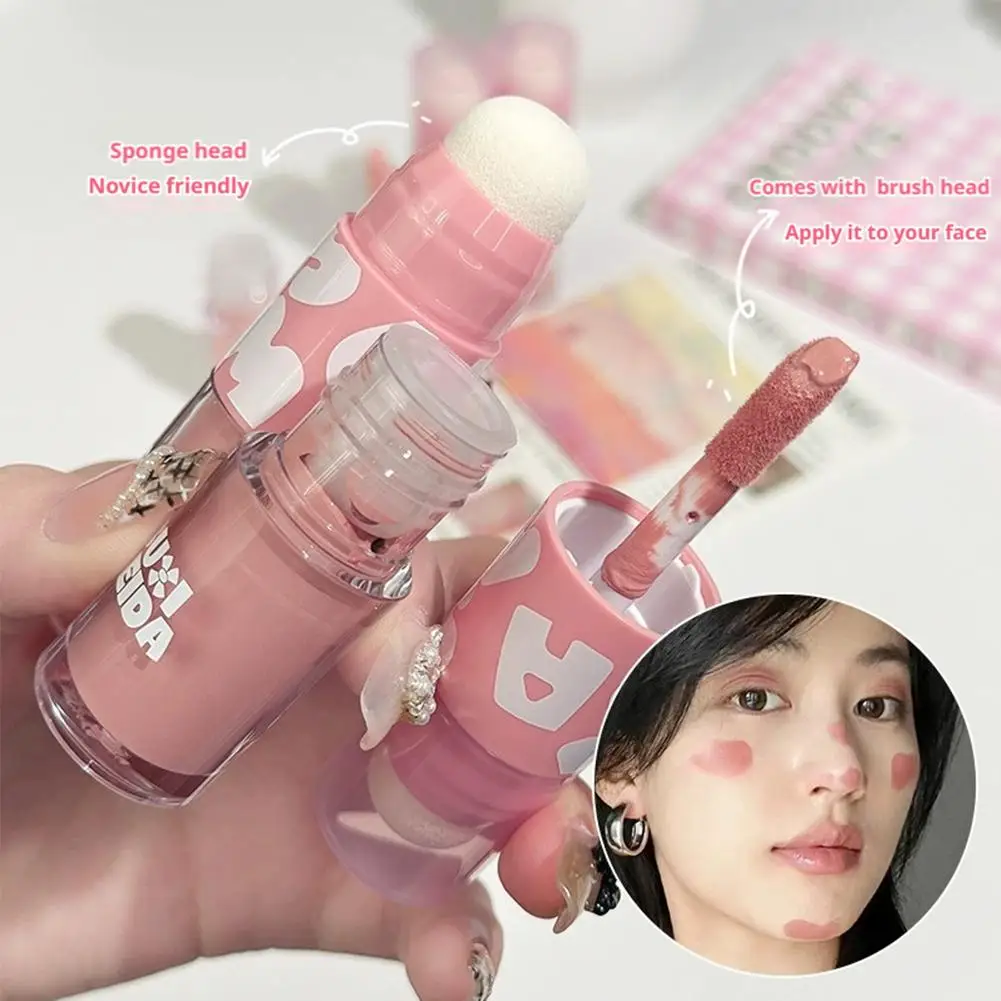 Pink Liquid Blush Double-ended Blusher ครีมแต่งหน้า Rouge Cheek Long-acting กันน้ําผิวหน้าสีสวมใส่ง่ายเครื่องสําอาง