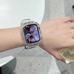 女性用グリッタースポーツストラップ,透明プラスチックバンド,Apple Watch用ストラップ,iwatch 7 6 se 5 4 3 2,41mm,45mm,44mm,40mm,42mm,38mm