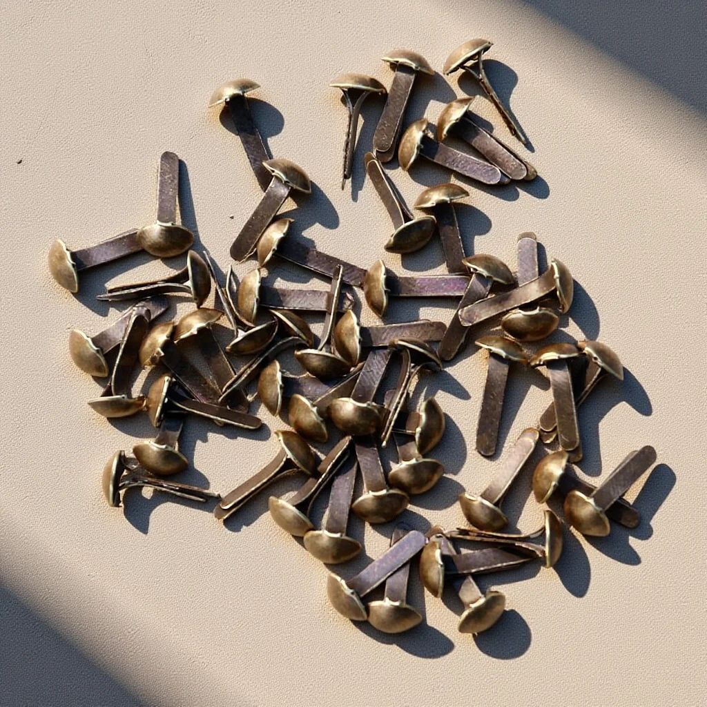 

100Pcs Metal Brads Electroplated Two Prong Fasteners for Paper Craft Office Use 4.5x8mm Round Bronze Metal Paper Fasteners