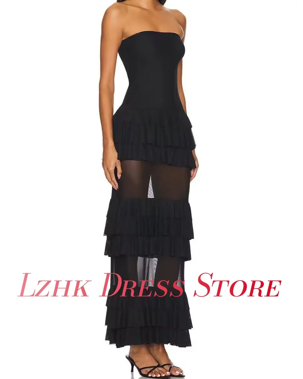 Customized Sexy Chiffon Straight Ruffles Tiered Evening Dress New fashion Sleeveless Strapless Ankle Length Celebrity Gowns