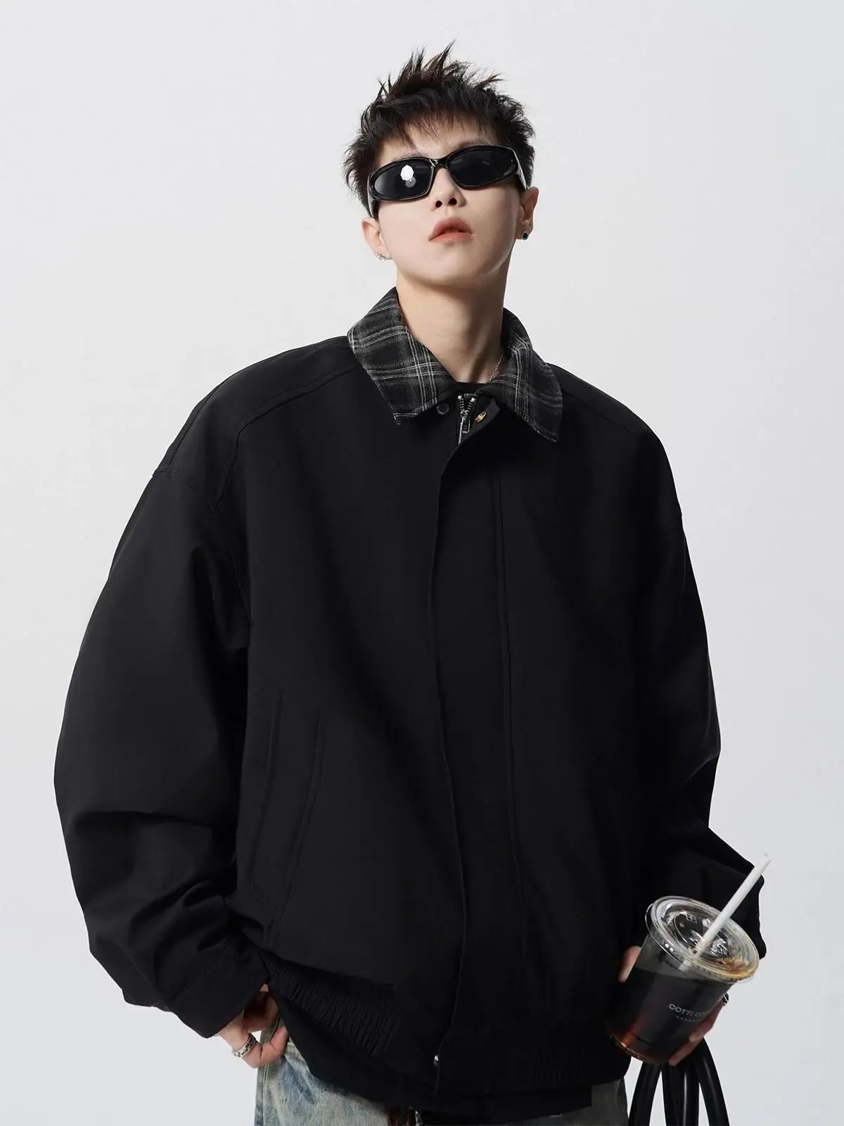 남성용 야구 스타일 재킷 페이크 투피스 방풍 레트로 칼라 청년 패션 아우터웨어 폴리에스터 섬유 긴팔 지퍼