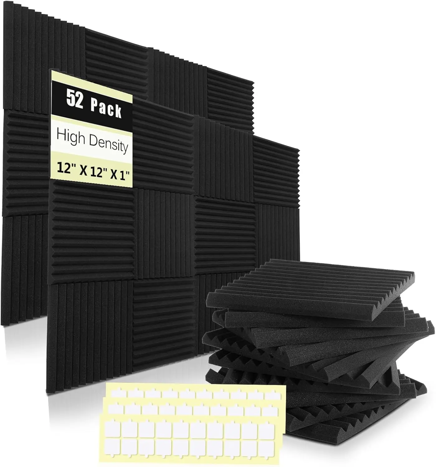 

52 Pack Acoustic Panels, 1x12x12 Inches Studio Foam Wedges for Soundproofing Walls in Home Office