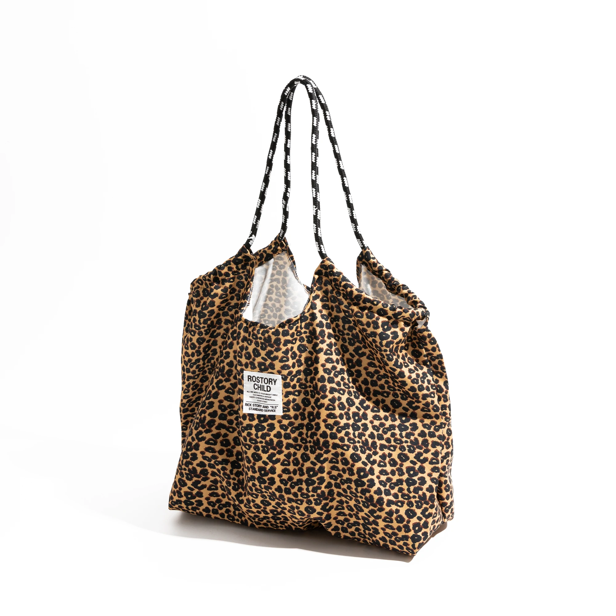 MABULA Vintage Leopard Purse Drawstring Design Nylon Lightweight Shopping Grocery Tote Bag Fashion Women Shoulder Bag For Travel