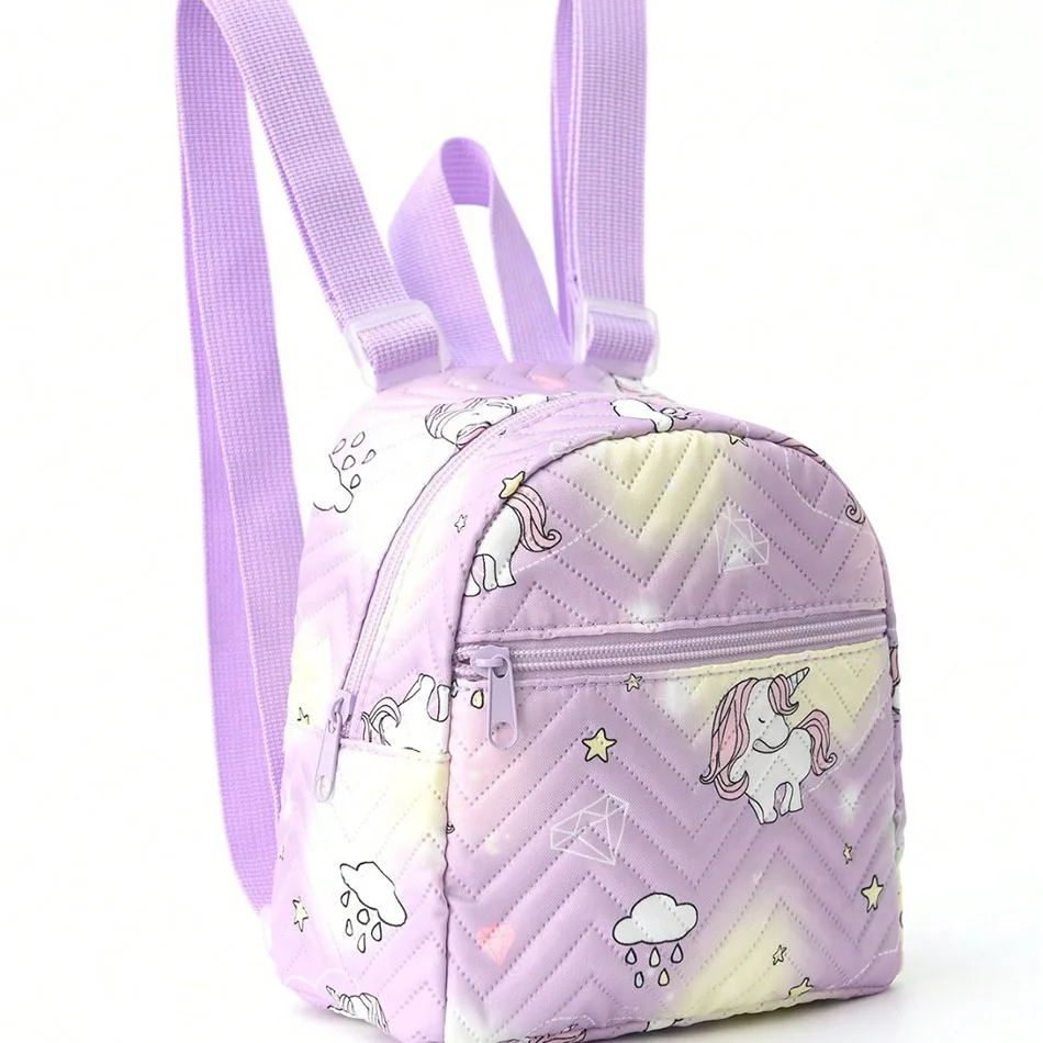 Rainbow Multi Color Mini Backpack PU Quilted Mini Shoulders Bag Unicorn Printed Plaid Backpack Daily Matching Clothing