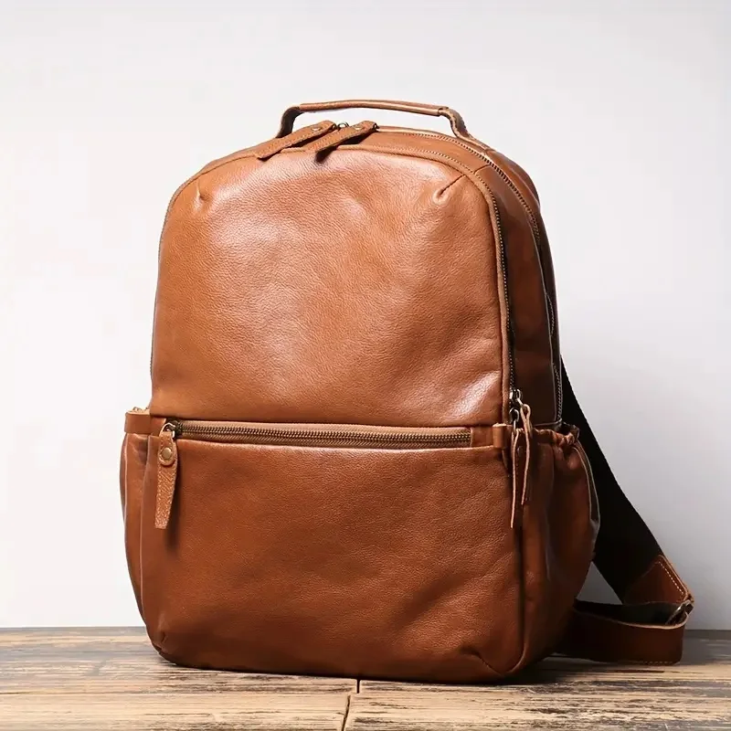 Vintage Genuine Leather School Bag, Spacious Design With Multiple Pockets Inside And Out For Easy Storage Of All Kinds Of Items