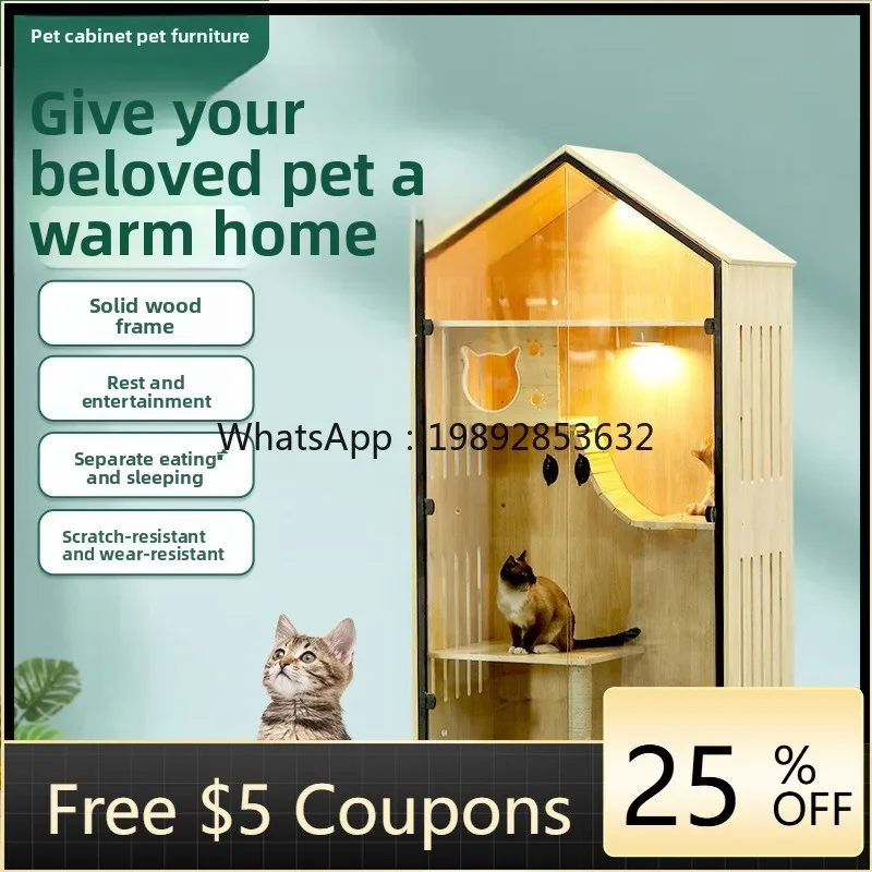 LYY Cat Villa Solid Wood Display Cat Cabinet Breeding  House Cat Cage Large and Small Double Layer Three Layer Indoor