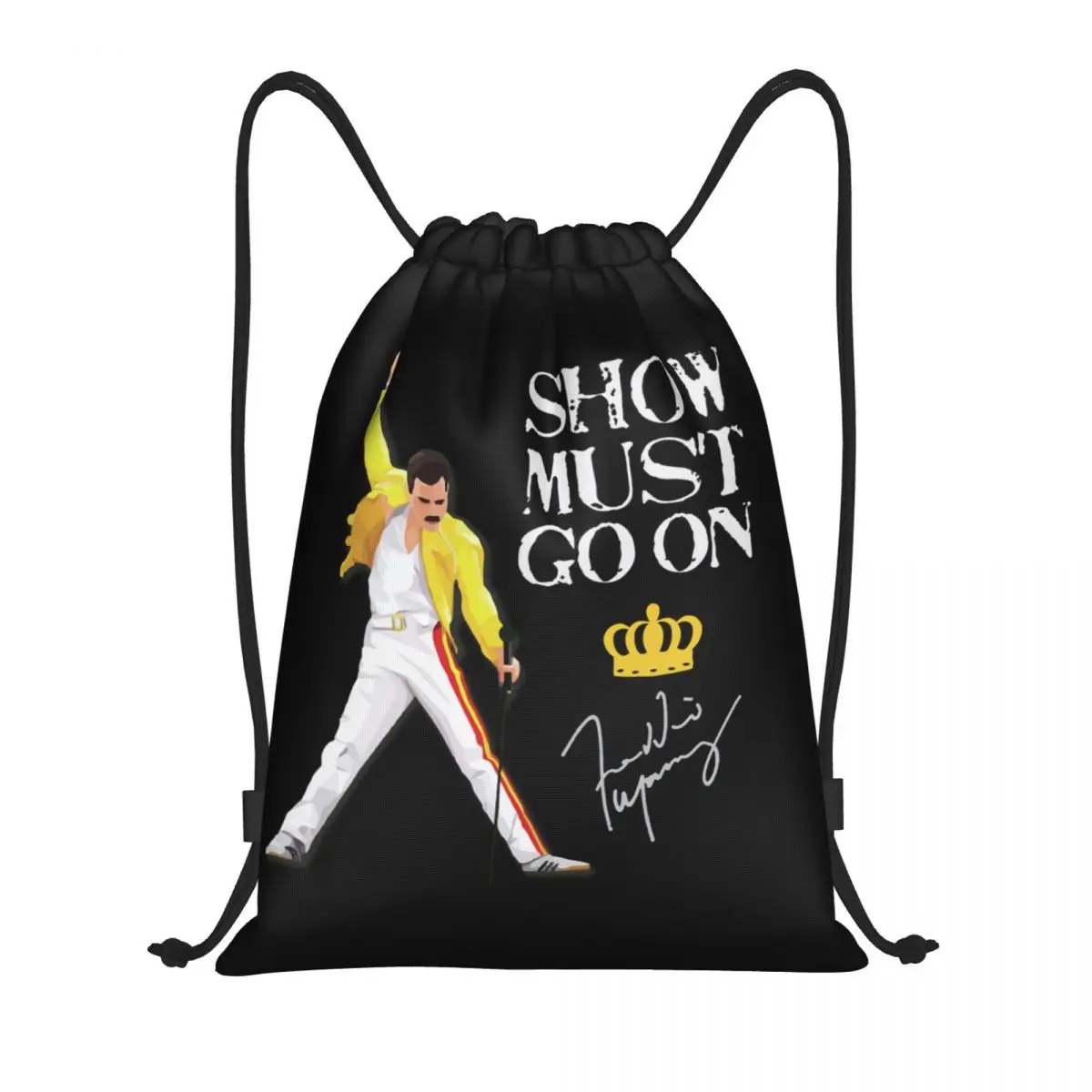 Custom Freddie Mercury Rock Roll Drawstring Backpack Bags  Lightweight Show Must Go On Gym Sports Sackpack Sacks for Training