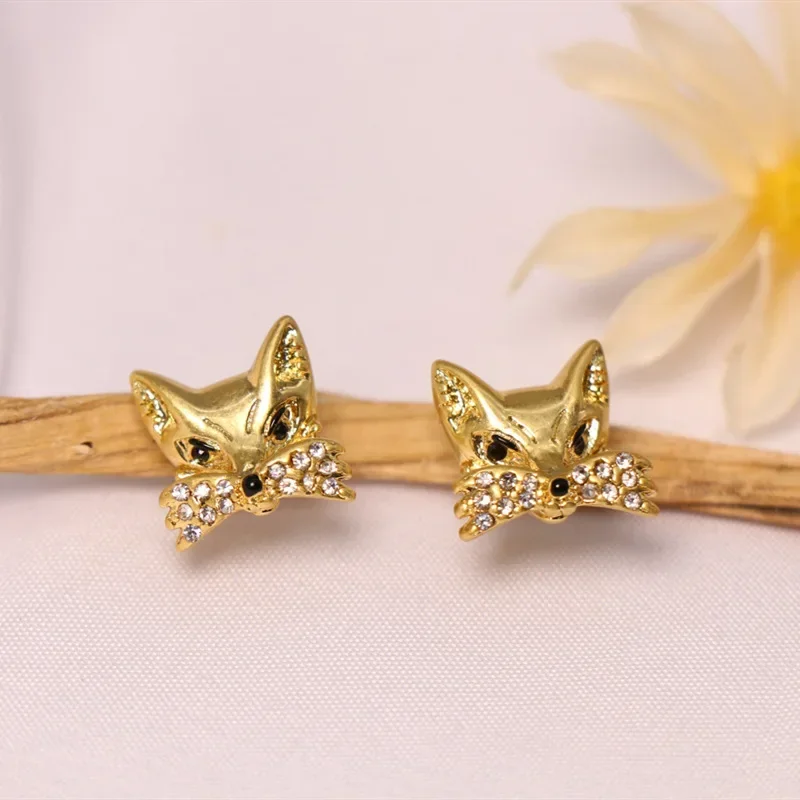 

VKVVA Matte Gold-plated Luxury Fox Jewelry Set, Rhinestone Inlaid Fox Necklace Stud Earrings Elegant Women Fashion Accessories