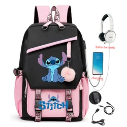 Sacos escolares multi-bolso para homens e mulheres, Lilo & Stitch, mochila escolar simples de lazer, fivela de inserção, mochila de viagem