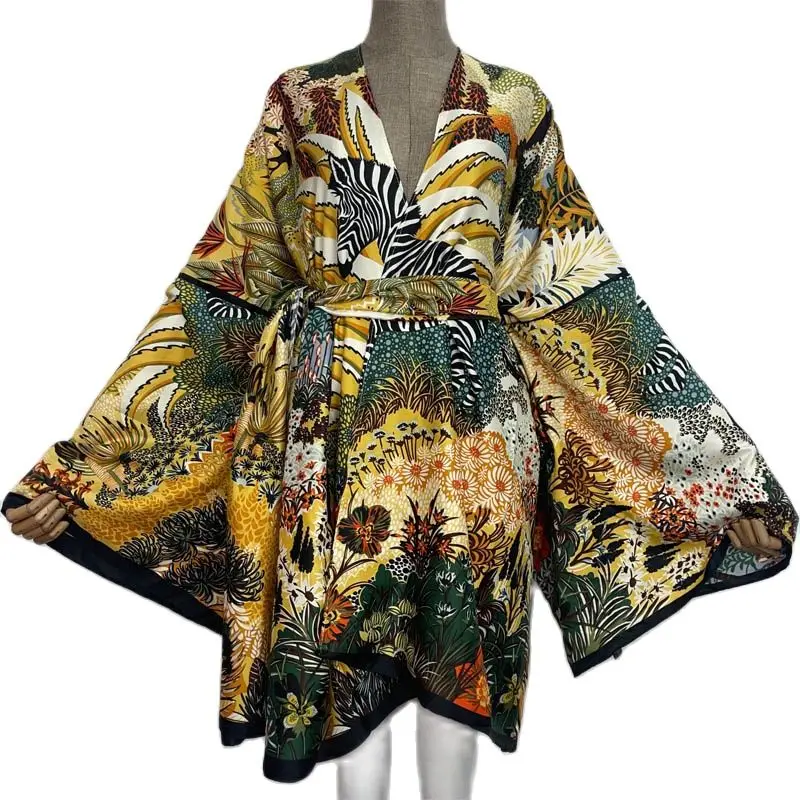 WINYI Summer Beach Wear Swim Suit Cover up kaftan sweet lady boho Cardigan stitch Self Belted sexy Holiday long Sleeve Kimono