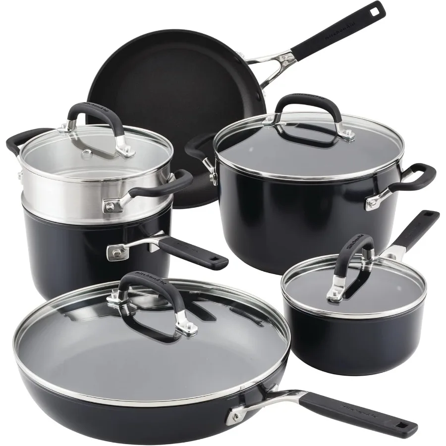 

10Piece Hard Anodized Nonstick Cookware Set with Matte Black Finish for Efficient Cooking Durable and ScratchResistant Pots and