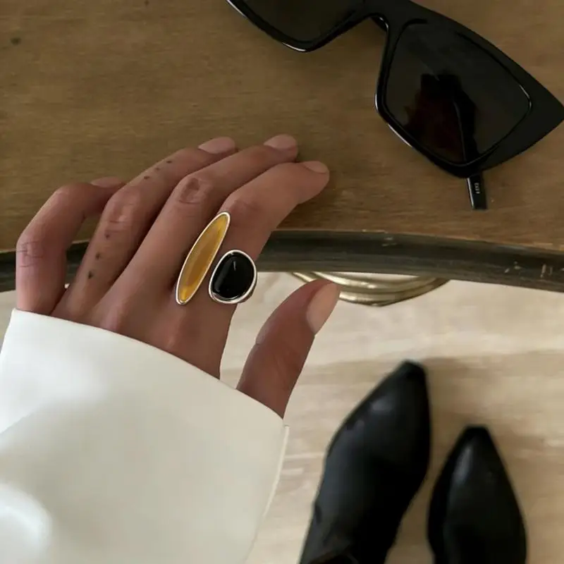 Modischer Unregelmäßiger Edelsteinring, Einzigartiger Verstellbarer Leichter Luxus-Ring im Retro-Geometrischen Design, Schmuck, Urlaubsaccessoire, Geschenk – Detail 6