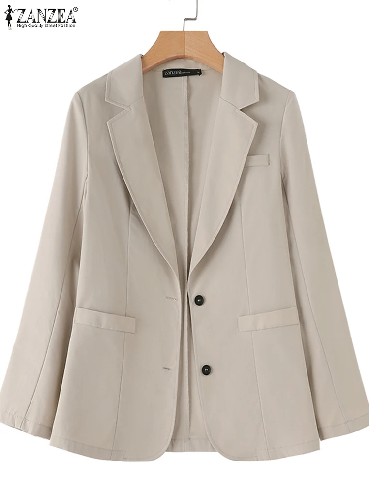 ZANZEA-Blazer Élégant à Manches sulfpour Femme, Veste de Travail Décontractée, Couleur Unie, Col à Revers, Vêtement d'Extérieur, Collection Automne