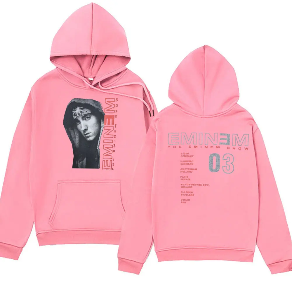 Vintage 2000s Eminem Print Hoodies Rapper Eminem Show European Tour Hip Hop Merch Hooded Sweatshirts Men's Oversized Streetwear