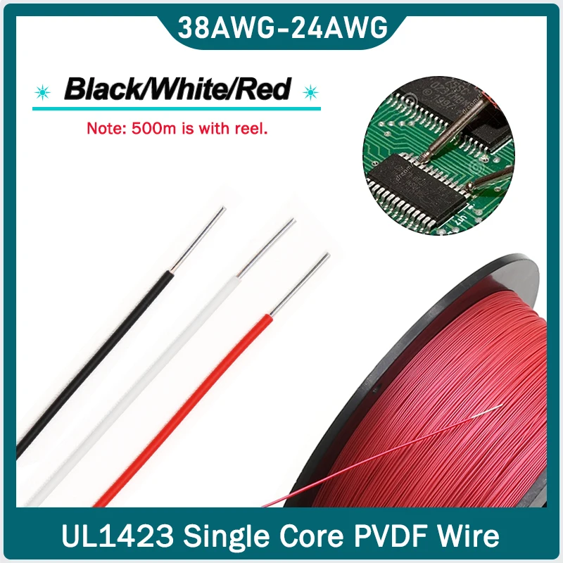 5M-500M UL1423 PTFE-Kupferdraht 38/36/34/32/30/28/26/24 AWG PVDF versilbertes einadriges Mikro-Fein-Hochtemperaturkabel
