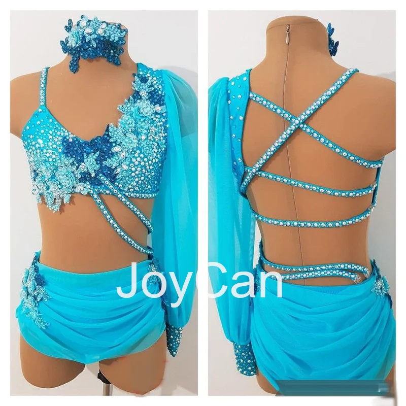 

JoyCan Lyrical Dance Dress Blue Jazz Dance Costume Pole Dancing Clothes Girl Performance Training