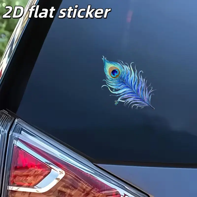 

1Pc 2D Flat Colorful Feather Art Waterproof Vinyl Sticker for Car Window Smooth Surface Decor