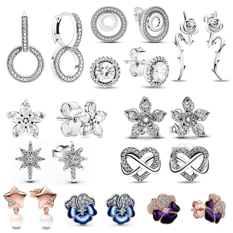 

Сверкающее серебряное кольцо 925 пробы, восьмигранные серьги-гвоздики в форме цветка пиона, модные и элегантные украшения для женщин