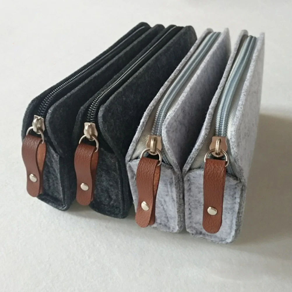 

2Pcs Pen Bag Pencil Case Dark Grey Light Grey Stationery Storage Organizer Pen Bag Pencil Case
