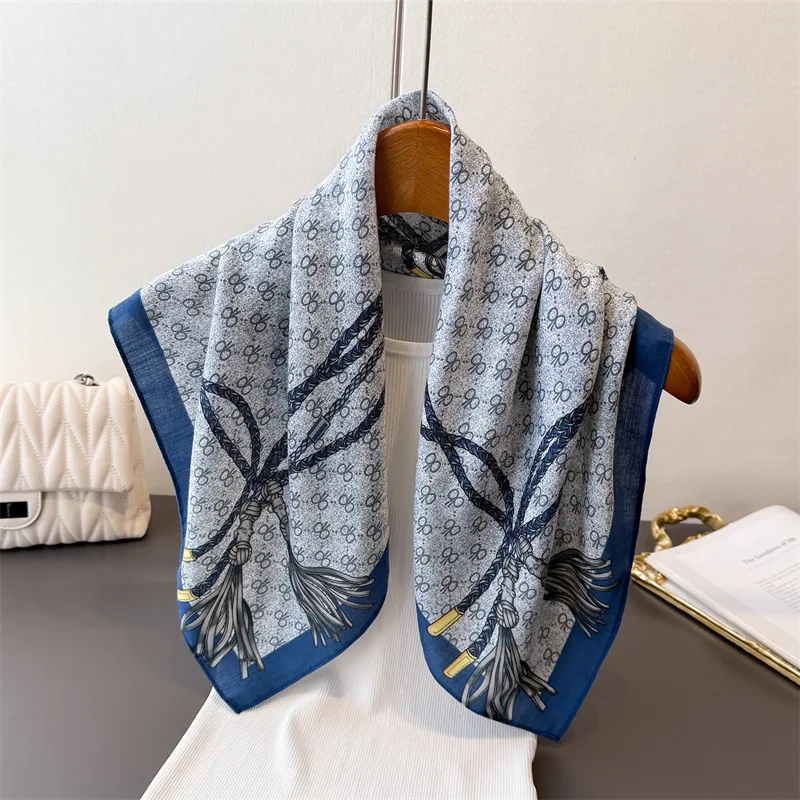 Leopard print spring-summer 70% faux silk premium square scarf thin shawl versatile neckerchief hair bandana for women