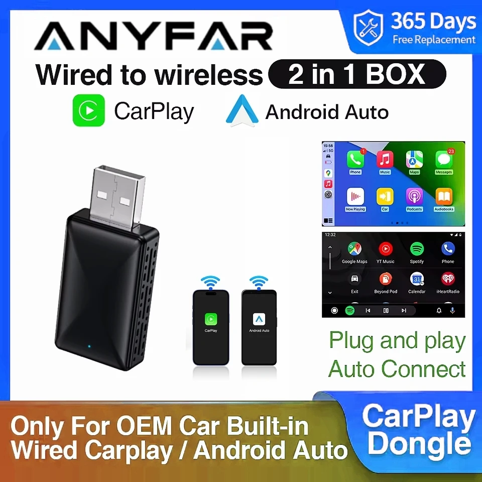 Carplay Wireless Adapter Android Auto 2in 1 Smart Dongle 2026 5G WIFI For iphone Android Phone For Volvo Benz Mg Kia Chery VW