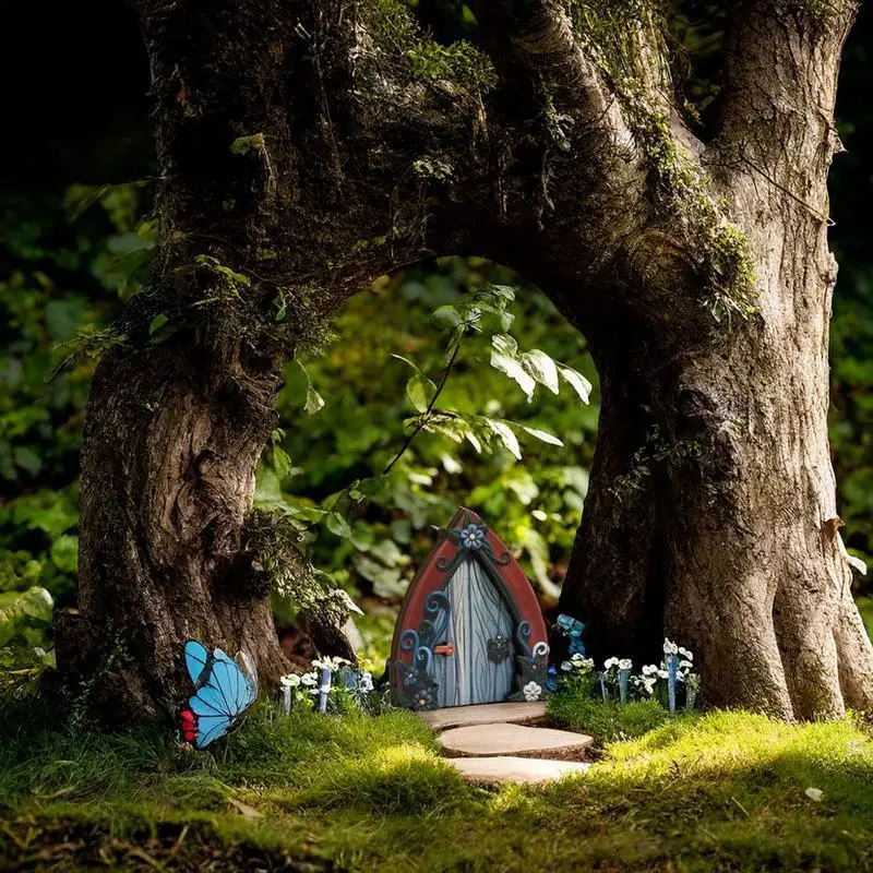 Miniature Fairy ประตูไม้ Miniature สวนกลางแจ้งประตูต้นไม้ประณีตรายละเอียด Fairy ตกแต่งประตูสําหรับ Garden Courtyard ฟาร์ม