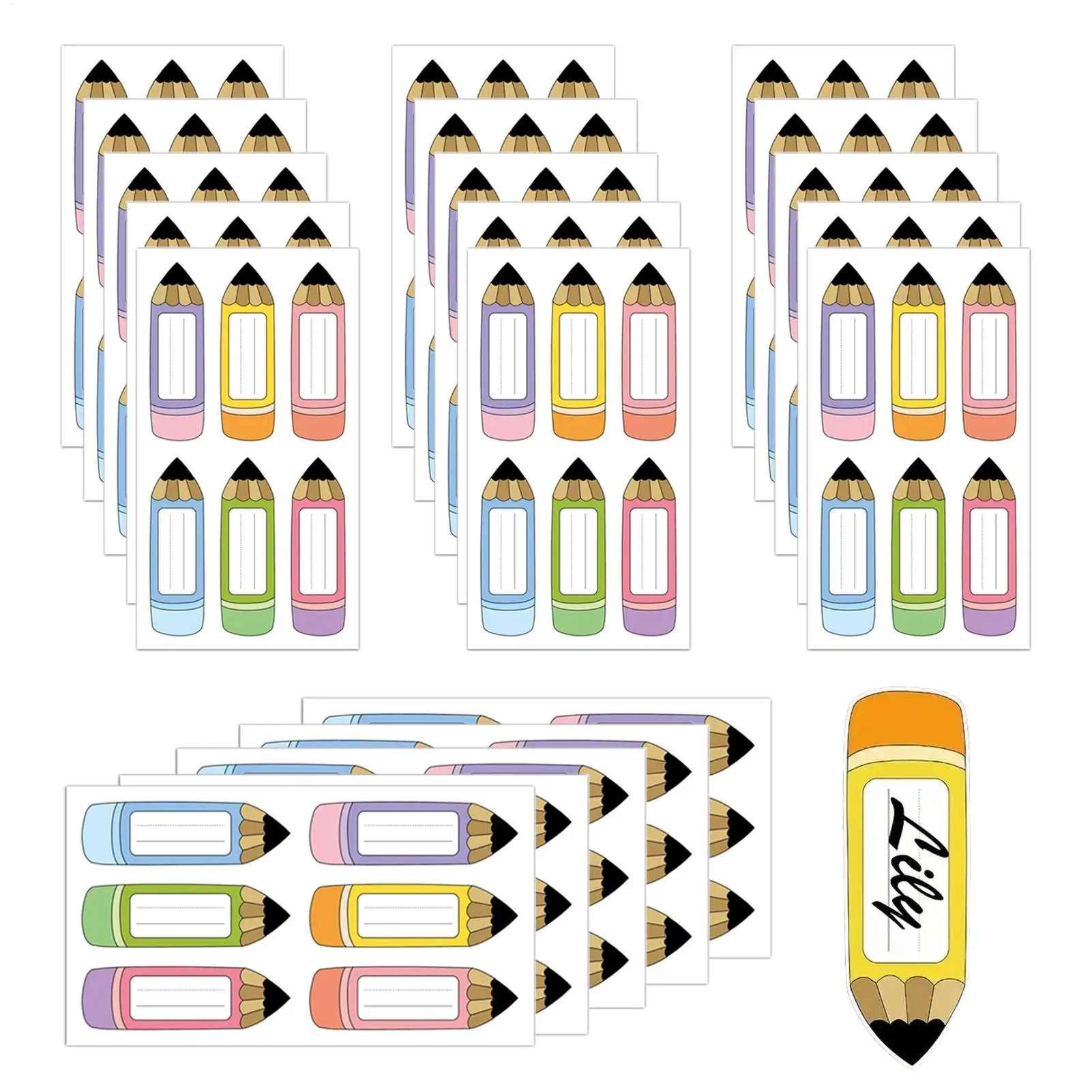 20sheets/120Pieces Pencil Shaped Name Tags 3.5x1.2inch Cute Adhesive Labels For Kids School Kindergarten Daycare