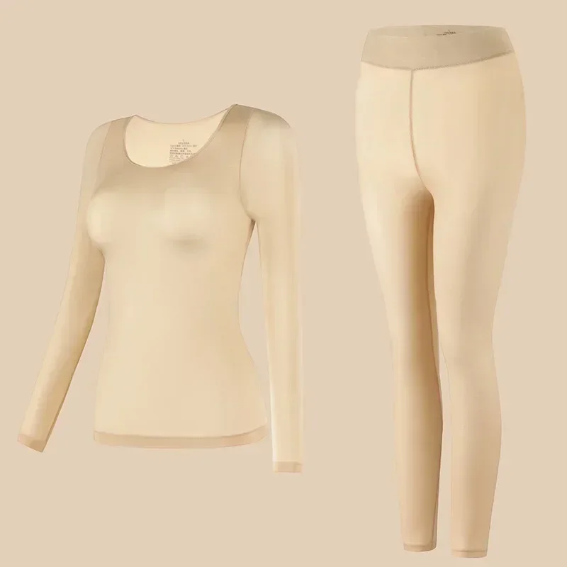Two Piece Set Thermal Underwear Winter Clothes Women 2025 Ultra-thin Heating Hyaluronic Acid Skin Lingerie Sets