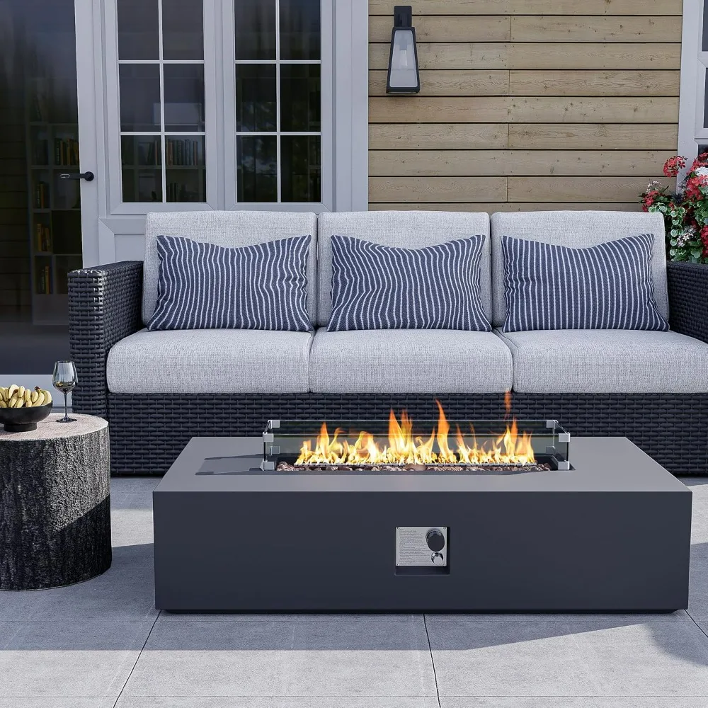 

56-inch Outdoor Propane Gas Fire Pit Table 50000 BTU Fire Pit for Outside Patio with Wind Guard, Lava Rocks, Rain Cover, Grey