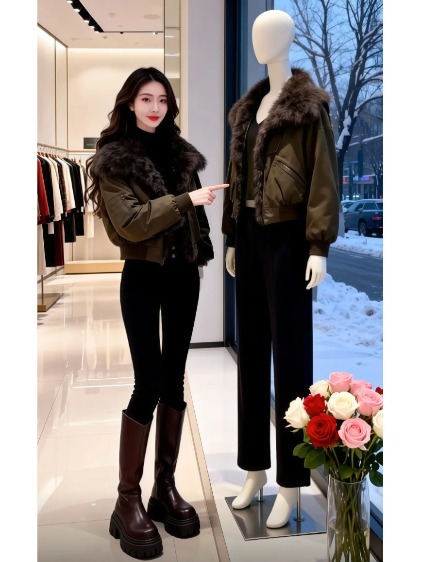 

Модная повседневная женская зимняя куртка из хлопка с большим меховым воротником, универсальная, утепленная, с длинными рукавами, на молнии